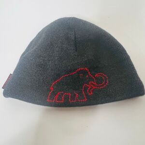 Mammut Gray Beanie Knit Winter Hat Red Writing One Size